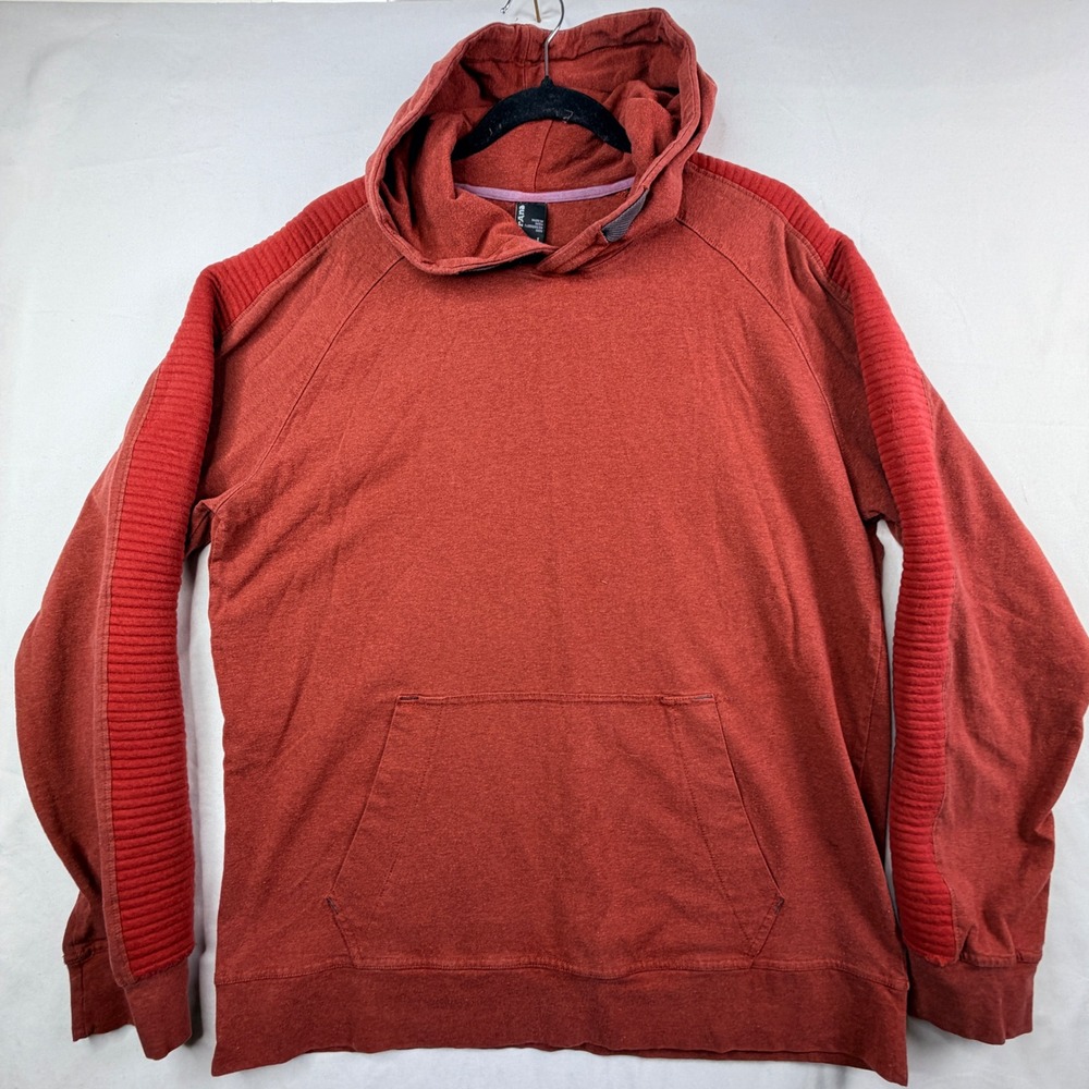 Prana Red Textured Sleeve Hoodie Hooded Sweatshirt Athletic Women's Large